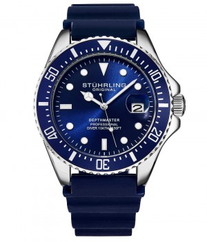 Aquadiver Stuhrling Depthmaster 3950R Quartz 42mm Diver Hombre Azules Plateadas | 8057USOBJ