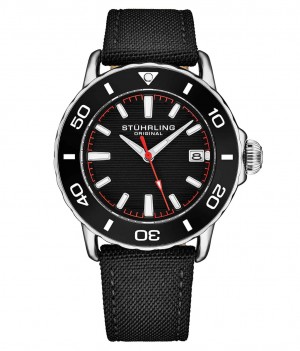 Aquadiver Stuhrling Explorer 4041 Quartz 40mm Diver Hombre Negras Plateadas | 3870ROAUN