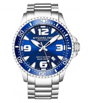 Aquadiver Stuhrling Regatta 842 Quartz 43mm Diver Hombre Azules Plateadas | 1567KNHGT