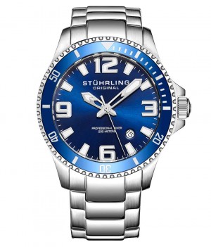 Aquadiver Stuhrling Regatta Champion 395 Quartz 42mm Diver Hombre Azules Plateadas | 3197NWXIG