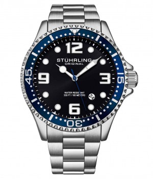 Aquadiver Stuhrling Regatta Champion 4006 Quartz 44mm Diver Hombre Negras Plateadas | 6370ZHYNA