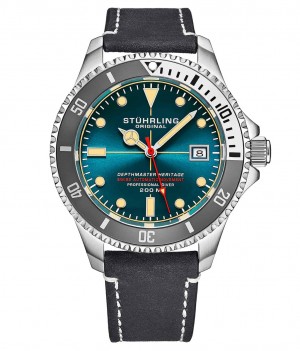 Aquadiver Stuhrling Swiss Automático Depthmaster Heritage 883HL 42mm Diver Hombre Azules Plateadas | 6014IGKZM