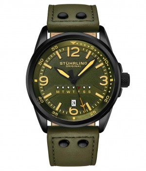 Aviator Stuhrling 447A Quartz 44mm Hombre Verde Negras | 9328GORJK