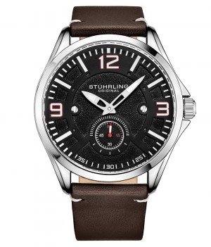 Aviator Stuhrling C934S Quartz 43mm Hombre Negras Plateadas Marrones Oscuro | 1805NBKZS