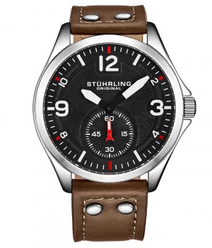 Aviator Stuhrling Tuskegee 684 Quartz 44mm Hombre Negras Plateadas | 3485MSGTY