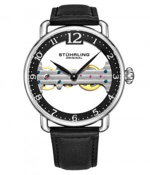 Legacy Stuhrling Bridge 3914 Mechanical 42mm Skeleton Hombre Negras Plateadas | 3604PKOFQ