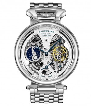 Legacy Stuhrling Emperor's Grandeur 4003 Dual Time Automático 46mm Skeleton Hombre Plateadas Plateadas | 1209WYOTM