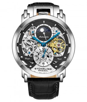 Legacy Stuhrling Menai 906 Automático 47mm Skeleton Hombre Negras Plateadas | 5792FXBLI