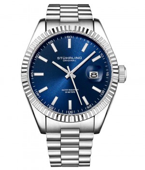 Symphony Stuhrling Lineage 3935 Quartz 42mm Classic Hombre Azules Plateadas | 5879OBKGW