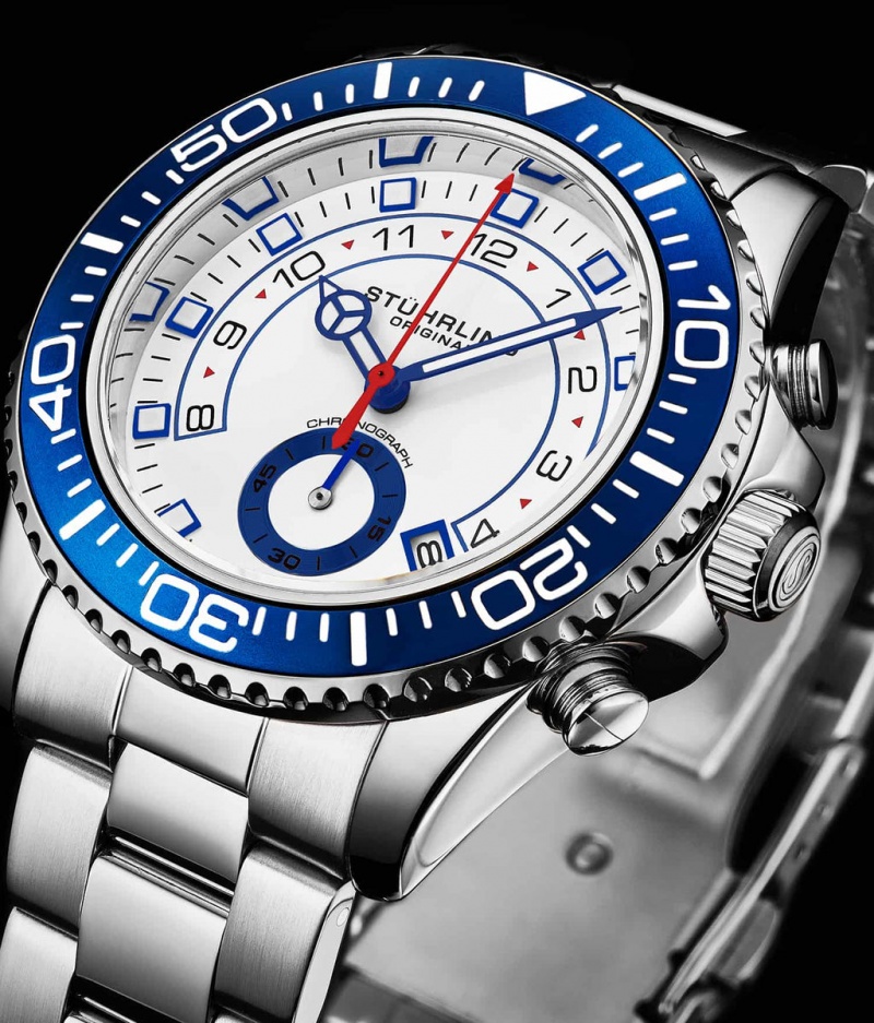 Aquadiver Stuhrling Brigadier 3966 Quartz 42mm Diver Hombre Azules Blancas | 3509VEJZY