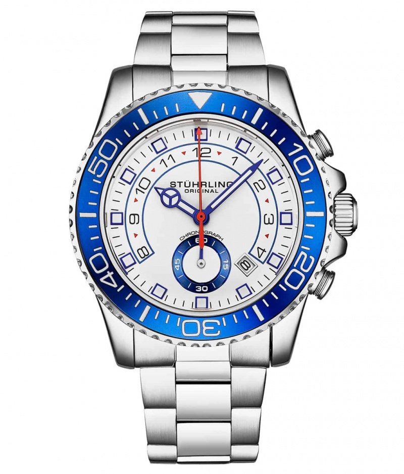 Aquadiver Stuhrling Brigadier 3966 Quartz 42mm Diver Hombre Azules Blancas | 3509VEJZY