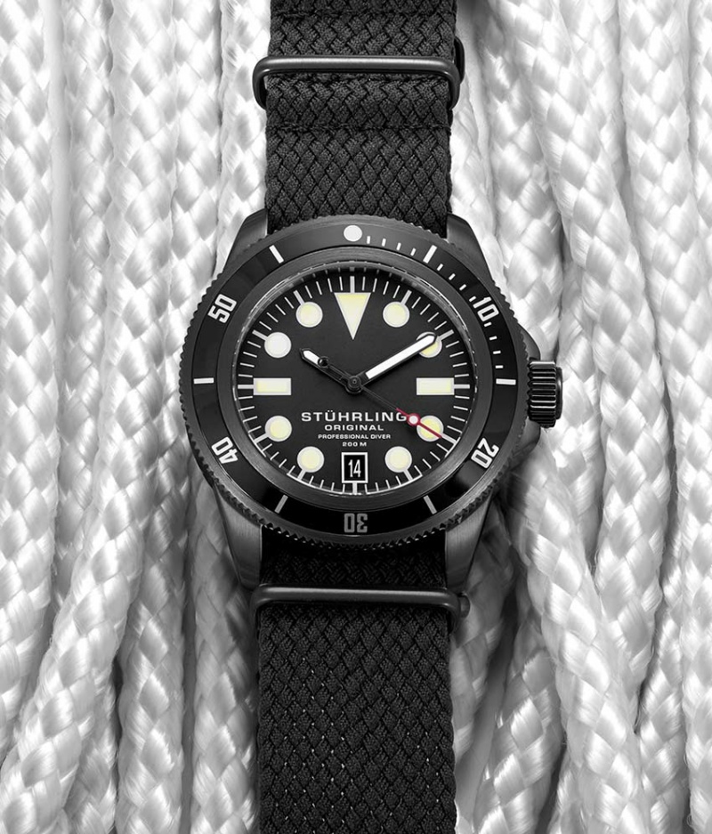 Aquadiver Stuhrling Cobia 966A Quartz 43mm Diver Hombre Negras Negras | 1809MIBTE