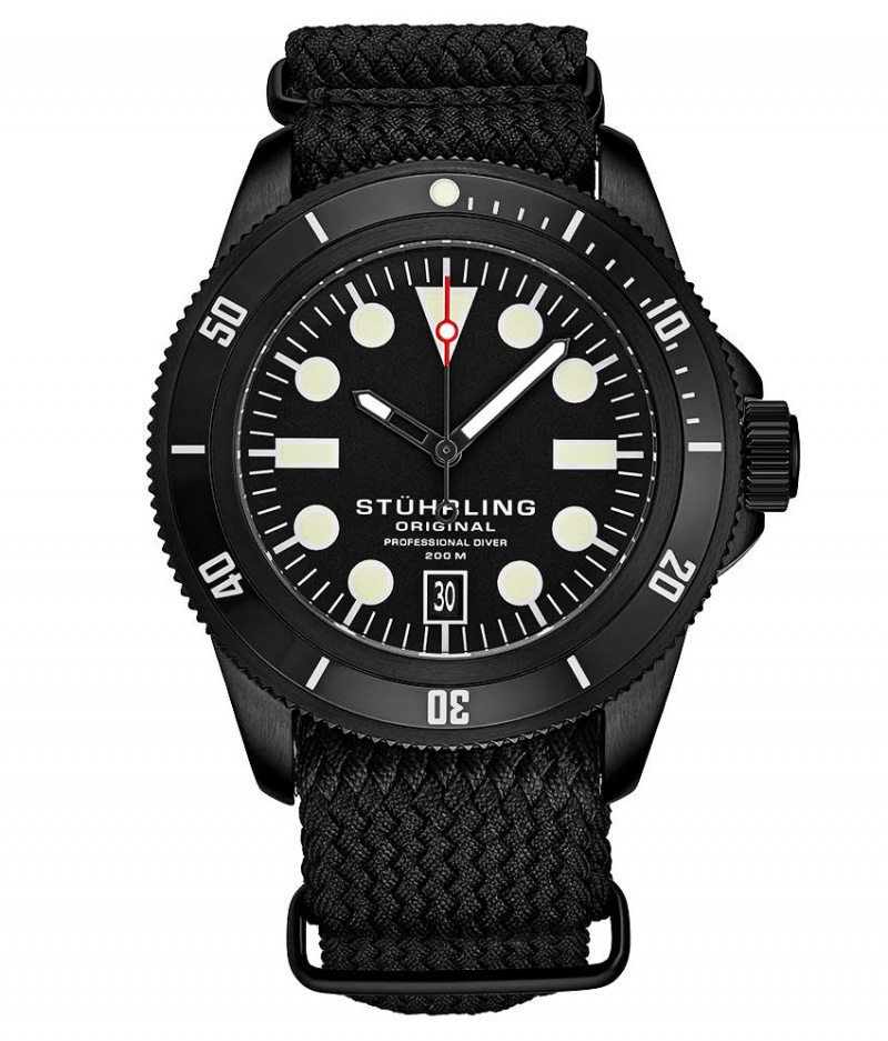 Aquadiver Stuhrling Cobia 966A Quartz 43mm Diver Hombre Negras Negras | 1809MIBTE