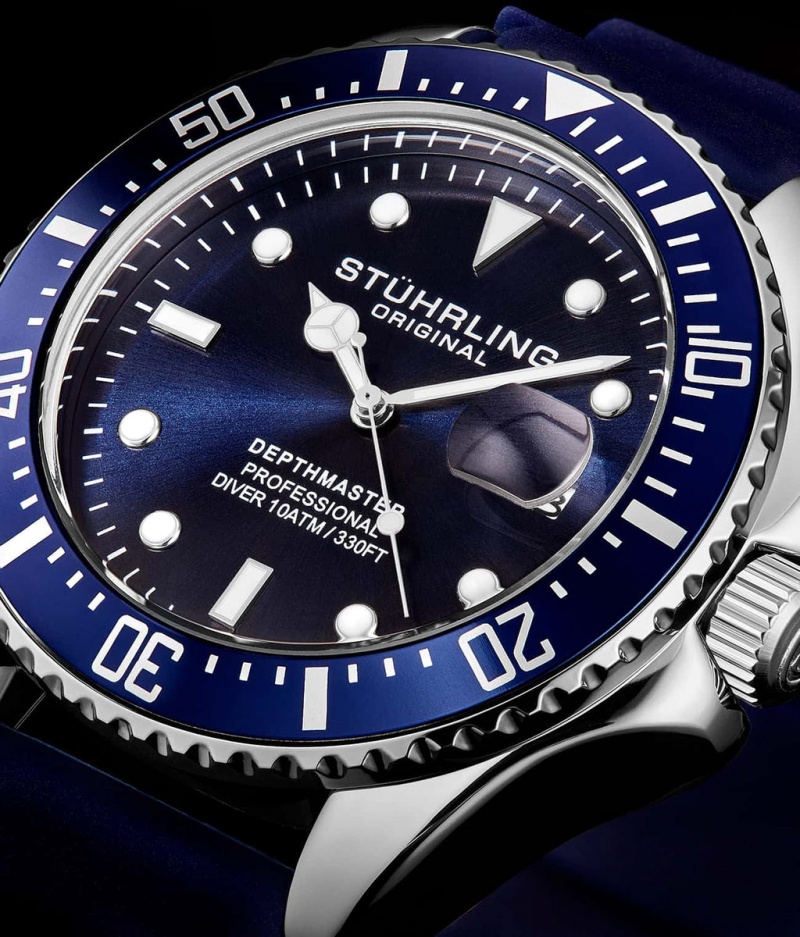 Aquadiver Stuhrling Depthmaster 3950R Quartz 42mm Diver Hombre Azules Plateadas | 8057USOBJ