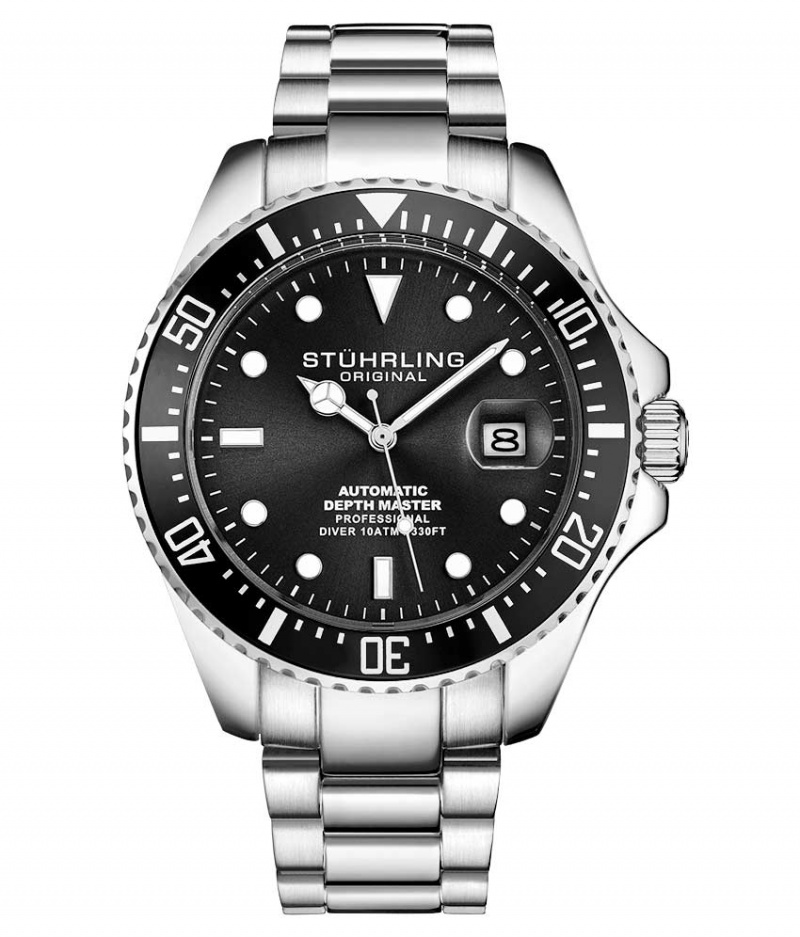 Aquadiver Stuhrling Depthmaster Automático 42mm Diver Hombre Negras Plateadas | 5648MWETY