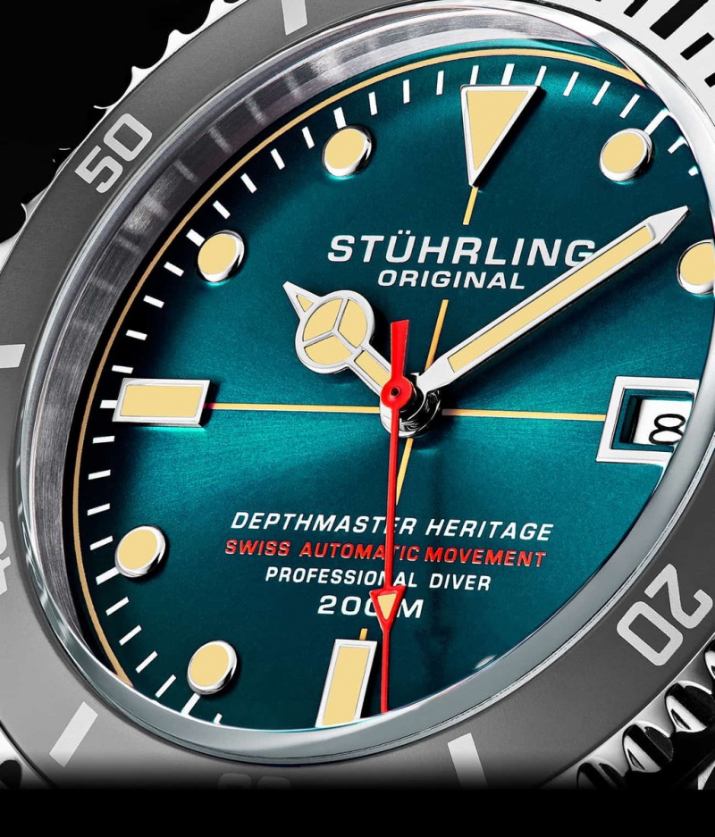 Aquadiver Stuhrling Swiss Automático Depthmaster Heritage 883HL 42mm Diver Hombre Azules Plateadas | 6014IGKZM