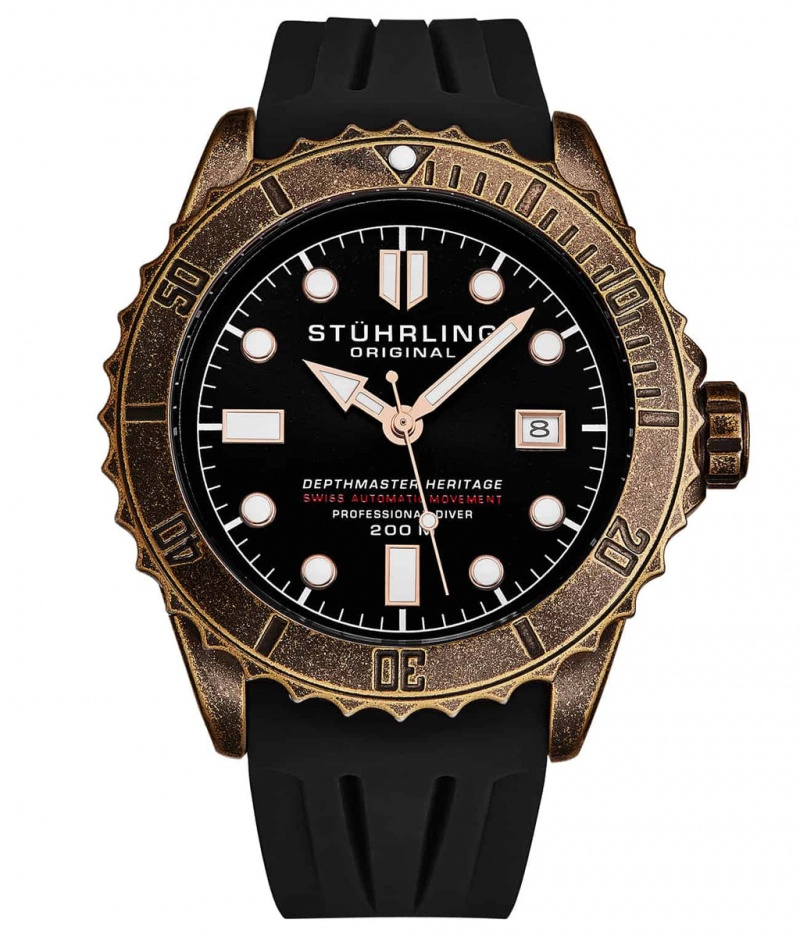 Aquadiver Stuhrling Swiss Automático Depthmaster Heritage 1003 44MM Diver Hombre Negras | 3027QAYBZ