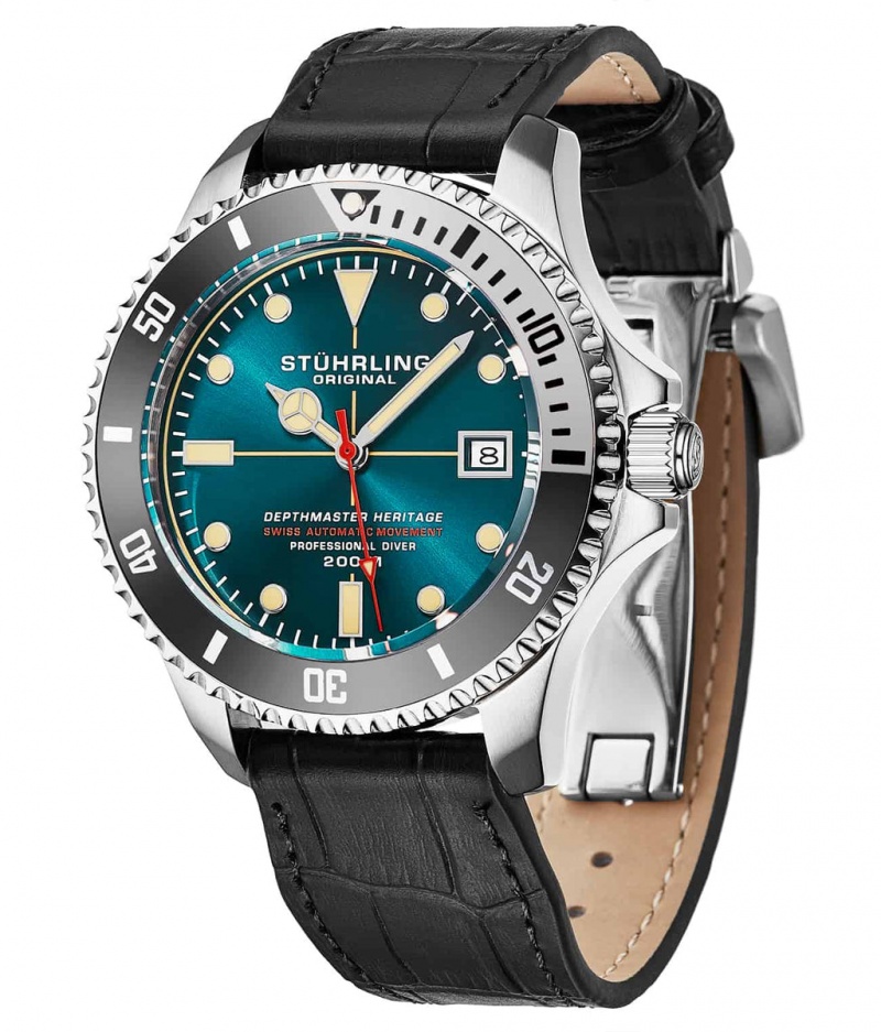 Aquadiver Stuhrling Swiss Automático Depthmaster Heritage 883HL 42mm Diver Hombre Turquesa Plateadas | 1987VLTEN