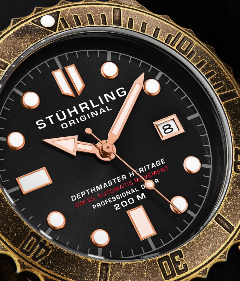 Aquadiver Stuhrling Swiss Automático Depthmaster Heritage 1003L 44MM Diver Hombre Negras | 8063LHMTU