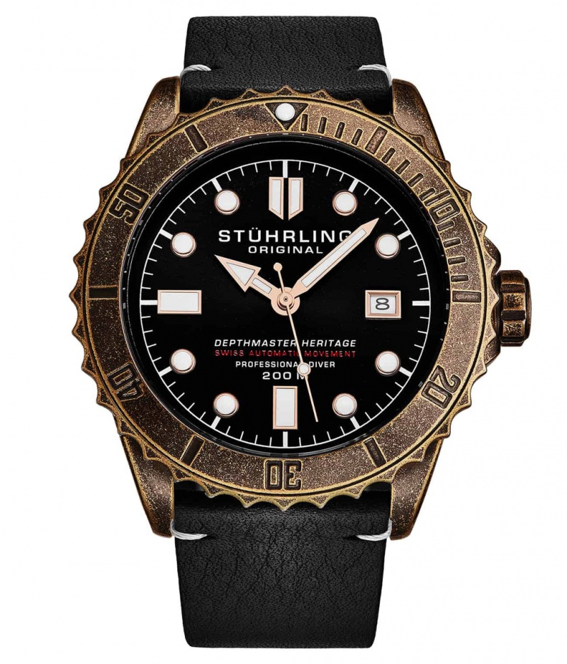 Aquadiver Stuhrling Swiss Automático Depthmaster Heritage 1003L 44MM Diver Hombre Negras | 8063LHMTU