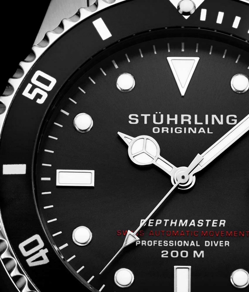 Aquadiver Stuhrling Swiss Automático Depthmaster 883L 42mm Diver Hombre Negras Plateadas | 5104CRPYE