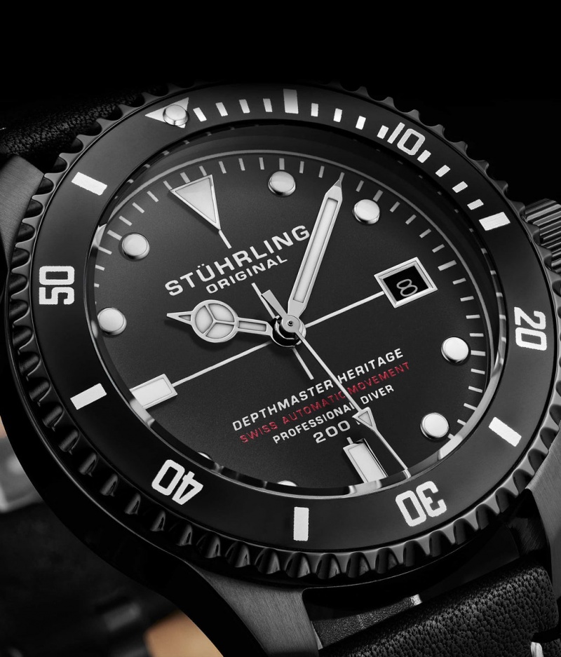 Aquadiver Stuhrling Swiss Automático Depthmaster Heritage 883HB 42mm Diver Hombre Negras Negras | 2510DSNHO