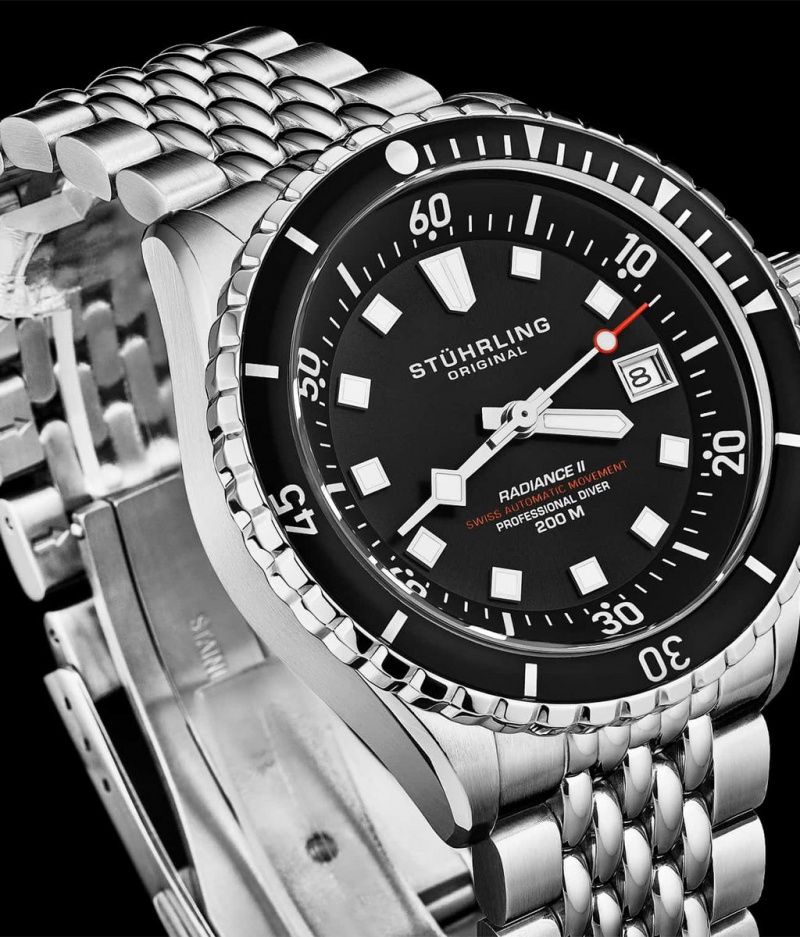 Aquadiver Stuhrling Swiss Automático Radiance 1009 42mm Diver Hombre Negras | 9301CMAIW