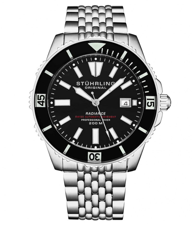 Aquadiver Stuhrling Swiss Automático Super Luminova Radiance 1006 43mm Watch Hombre Negras Plateadas | 0745NSPFO