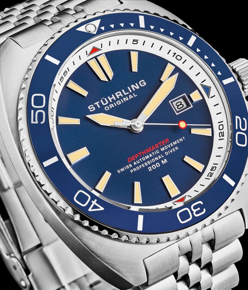 Aquadiver Stuhrling The Swiss Automático Depthmaster 1008 45mm Diver Hombre Azules Azules | 6791LFSNG