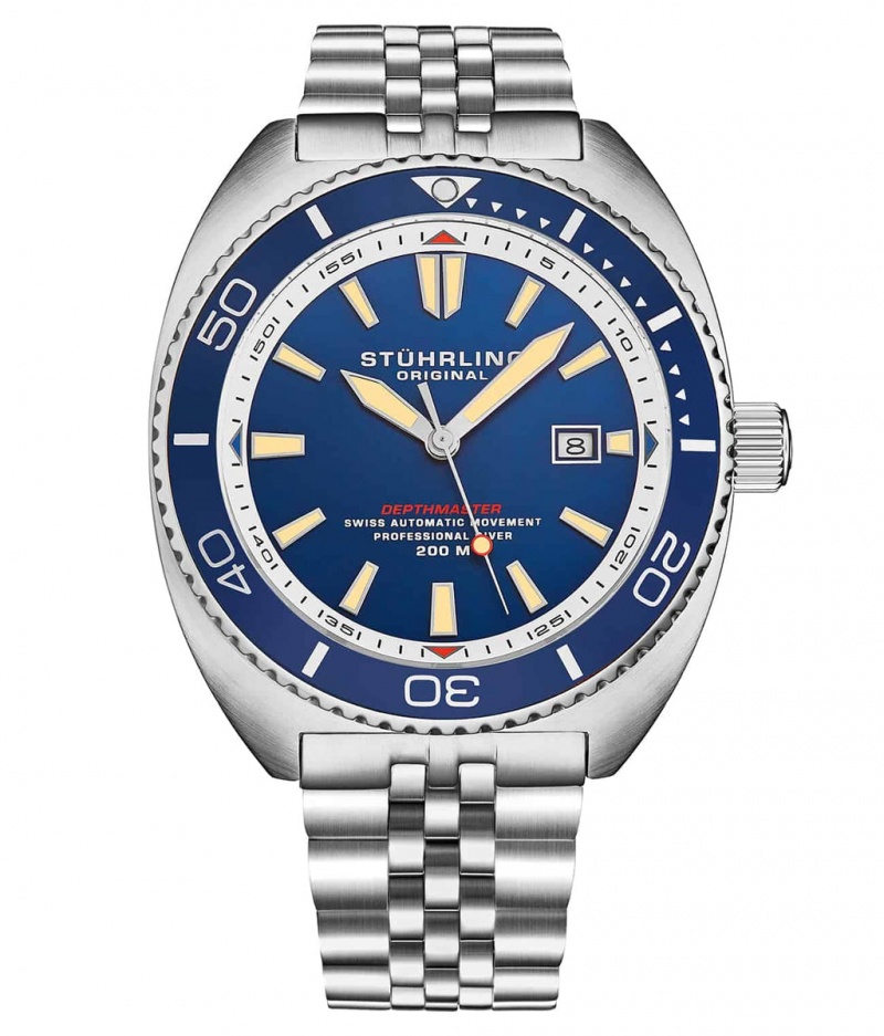 Aquadiver Stuhrling The Swiss Automático Depthmaster 1008 45mm Diver Hombre Azules Azules | 6791LFSNG