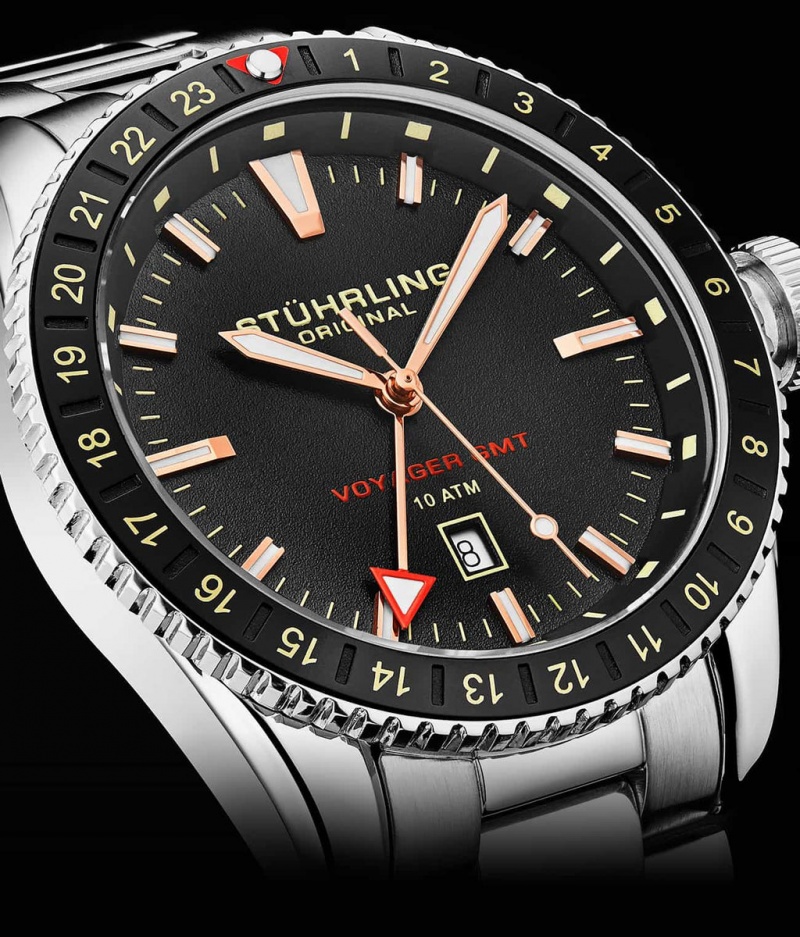 Aquadiver Stuhrling Voyager GMT 4017 Quartz GMT 42mm Diver Hombre Plateadas | 7319ZOXYD