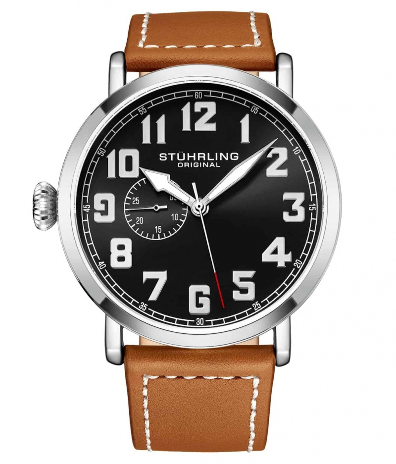 Aviator Stuhrling 4004 Quartz 45mm Hombre Negras Plateadas | 8576DCEQX