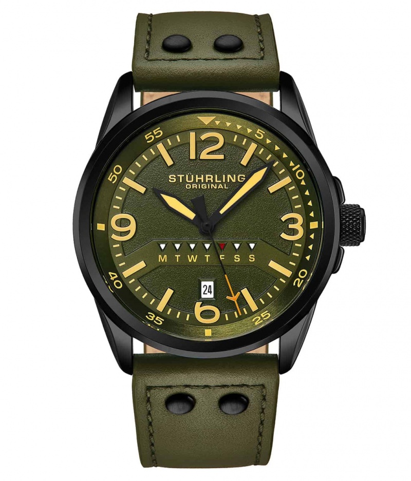 Aviator Stuhrling 447A Quartz 44mm Hombre Verde Negras | 9328GORJK