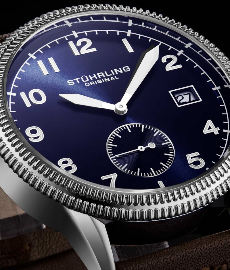 Aviator Stuhrling The Wingman Quartz 4011 44mm Hombre Azules Plateadas | 4329XQWIU