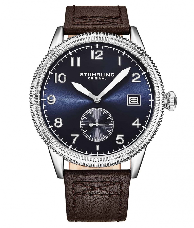 Aviator Stuhrling The Wingman Quartz 4011 44mm Hombre Azules Plateadas | 4329XQWIU