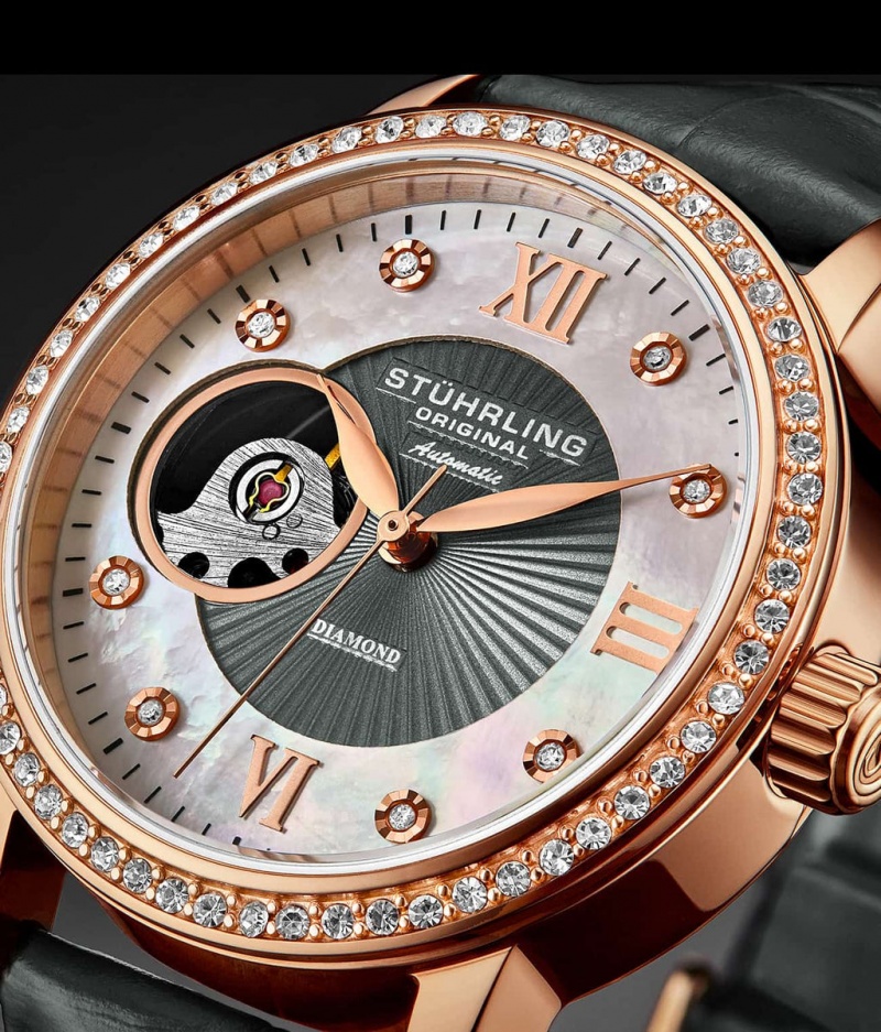 Legacy Stuhrling 3952 Automático 34mm Skeleton Mujer Plateadas Rosas | 1593FTUBH