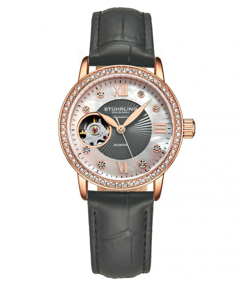 Legacy Stuhrling 3952 Automático 34mm Skeleton Mujer Plateadas Rosas | 1593FTUBH