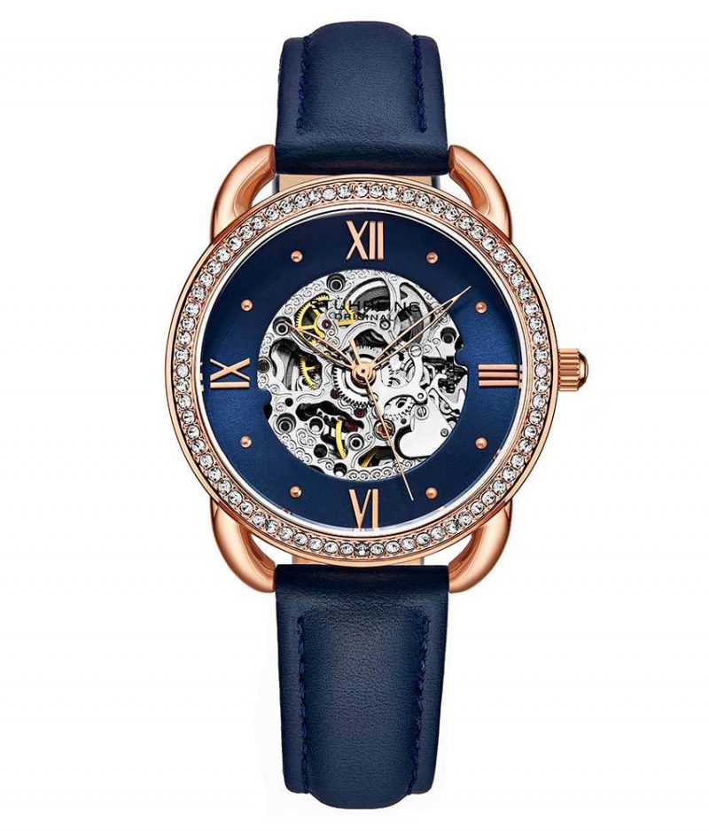 Legacy Stuhrling 3991 Automático 36mm Skeleton Mujer Azules Rosas | 0428ZKIXQ