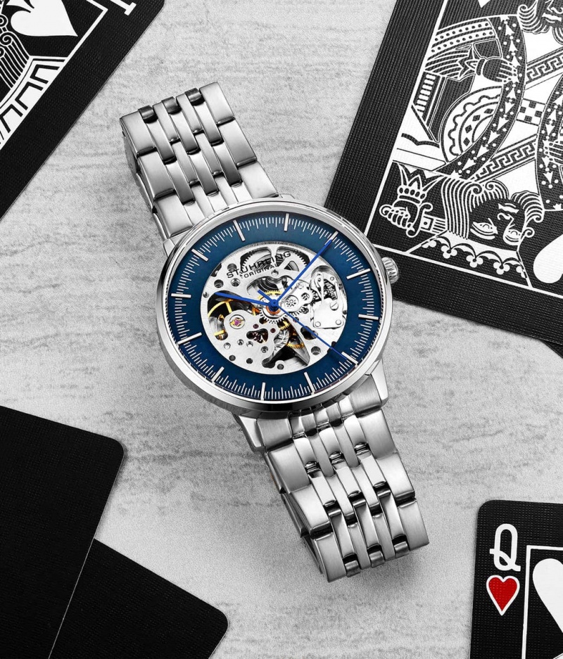 Legacy Stuhrling 3994 Automático 42mm Skeleton Hombre Azules Plateadas | 7530ECDGS