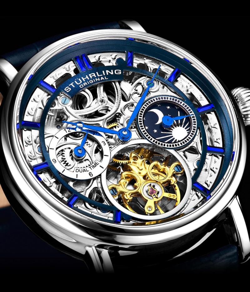 Legacy Stuhrling 4000 Automático 43mm Skeleton Hombre Azules Plateadas | 8513QPRIW