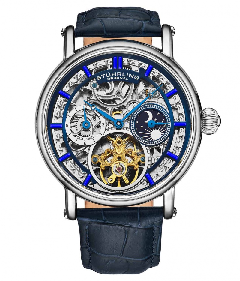 Legacy Stuhrling 4000 Automático 43mm Skeleton Hombre Azules Plateadas | 8513QPRIW