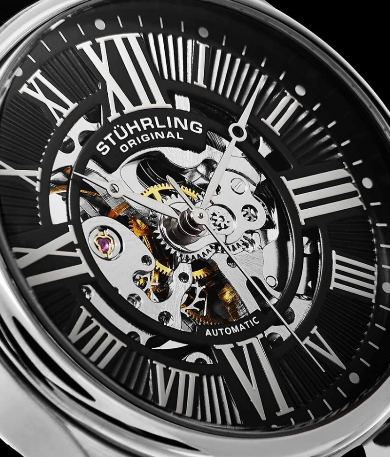 Legacy Stuhrling Atrium 3942 & 3942M Automático 42mm Skeleton Hombre Negras Plateadas | 0391KACTJ