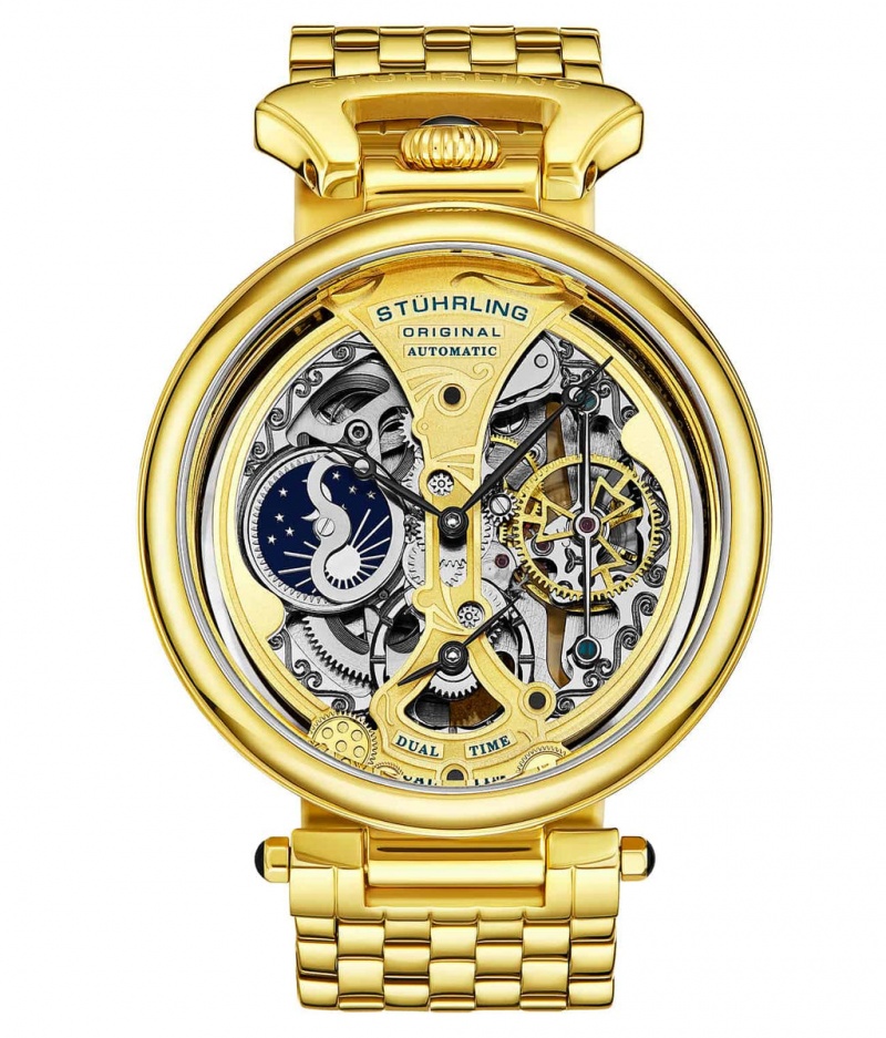 Legacy Stuhrling Emperor's Grandeur 4003 Dual Time Automático 46mm Skeleton Hombre Plateadas Plateadas | 1209WYOTM