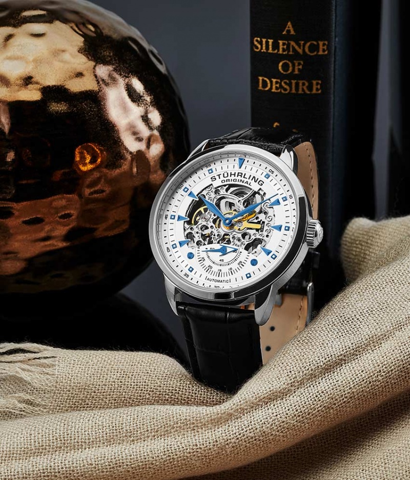 Legacy Stuhrling Executive 3133 Automático 44mm Skeleton Hombre Blancas Plateadas | 6291XIMHG