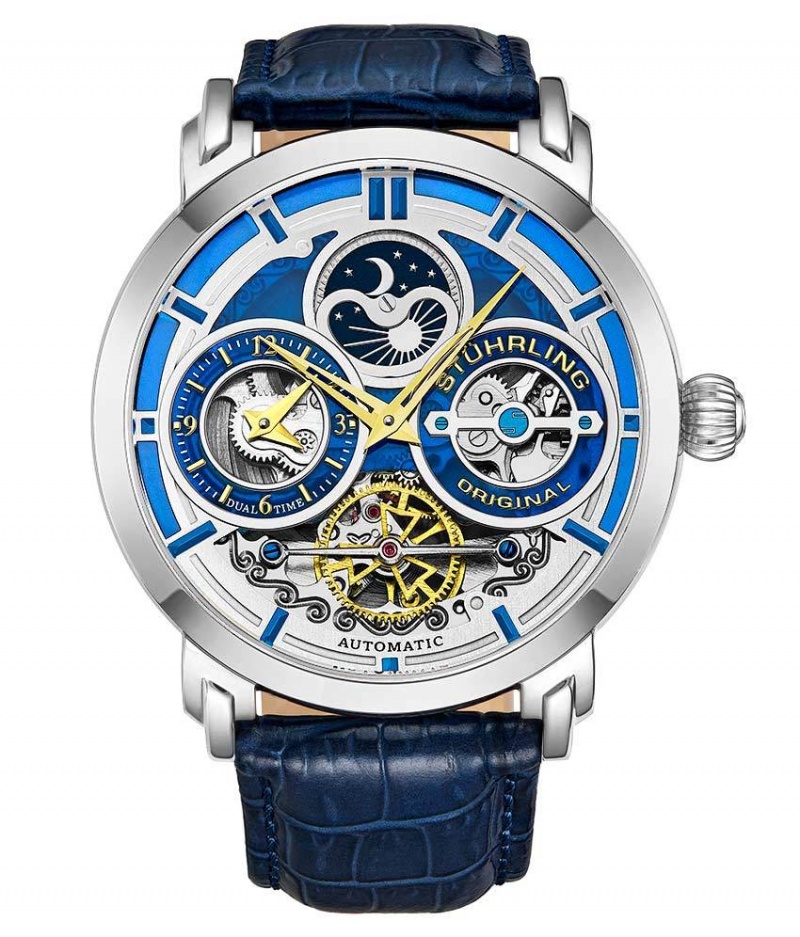 Legacy Stuhrling Luciano 371A Automático 46mm Skeleton Hombre Azules Plateadas | 9042PQKOE