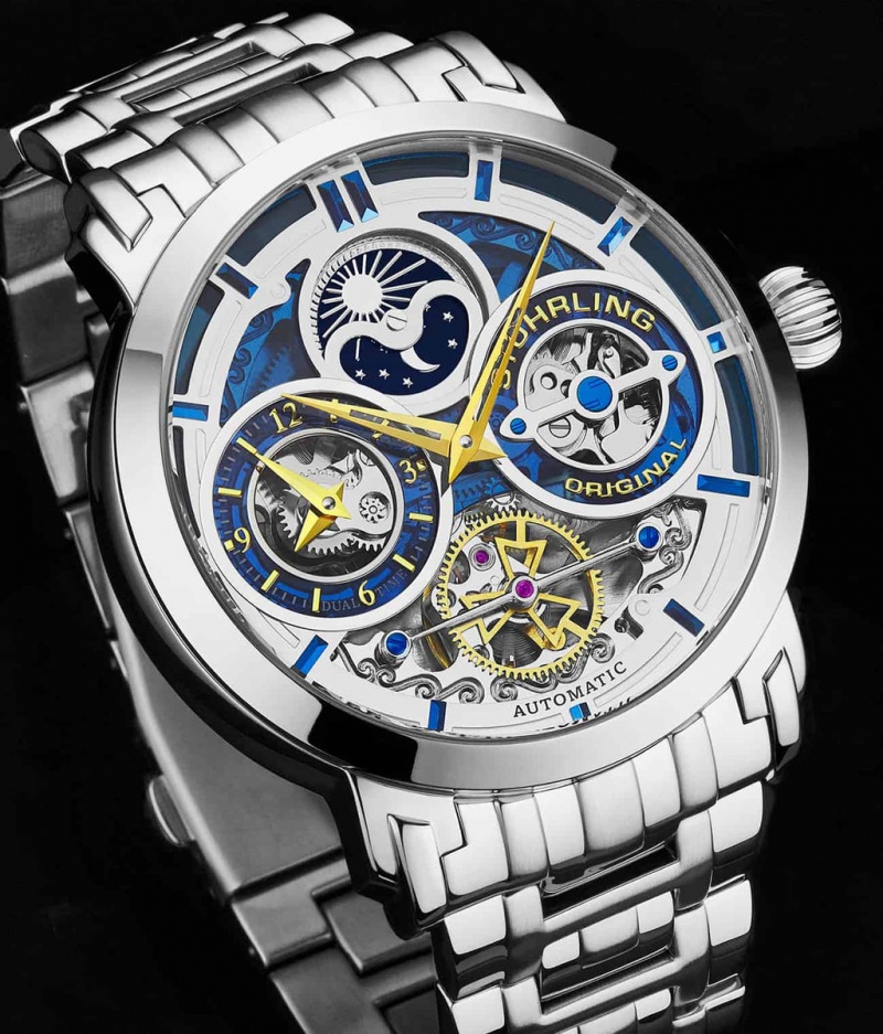 Legacy Stuhrling Luciano 371B Automático 46mm Skeleton Hombre Azules Plateadas | 0721FJNHV