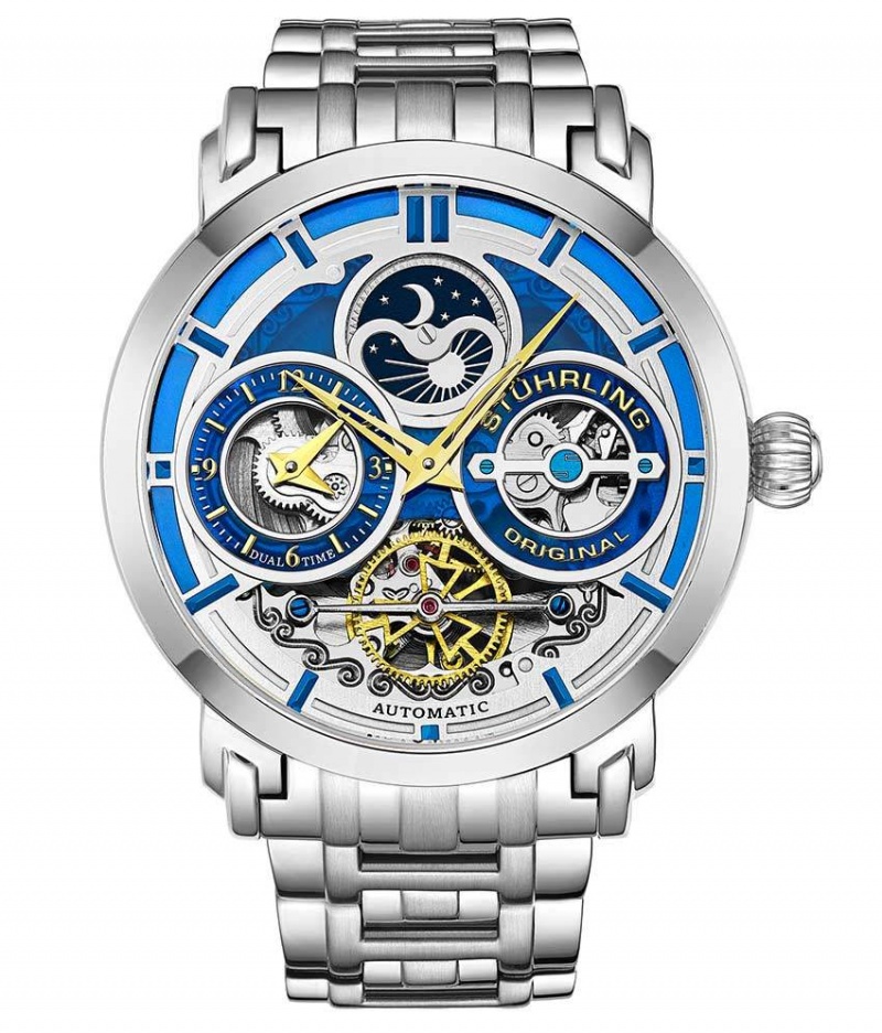 Legacy Stuhrling Luciano 371B Automático 46mm Skeleton Hombre Azules Plateadas | 0721FJNHV