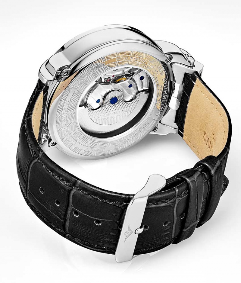 Legacy Stuhrling Menai 906 Automático 47mm Skeleton Hombre Negras Plateadas | 5792FXBLI