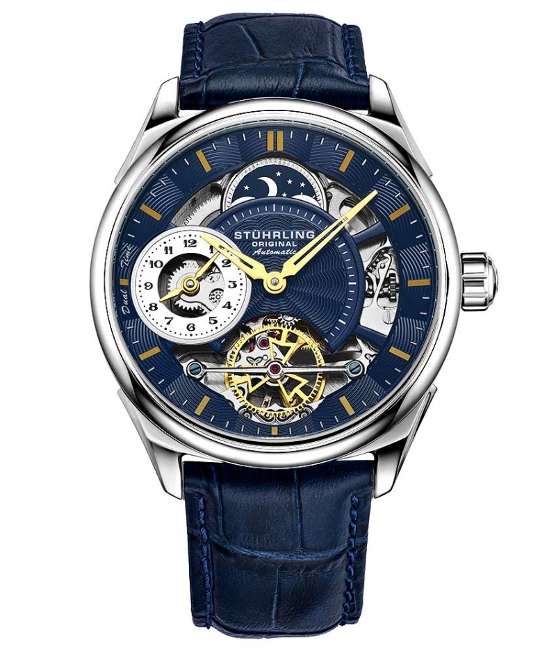 Legacy Stuhrling Presidia 943A Automático 42mm Skeleton Hombre Azules Plateadas | 4165ERPLU