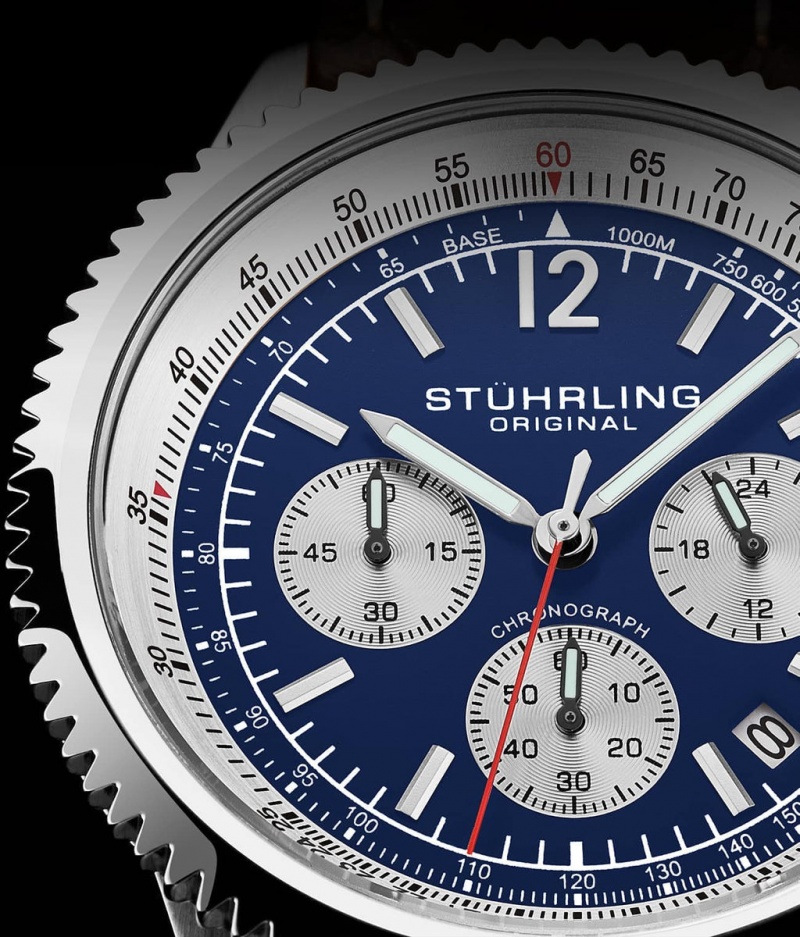 Monaco Stuhrling 4015 44mm Cronógrafo Hombre Azules Plateadas | 5324HNRPM